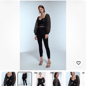 Zara Contrasting Puffy Sleeves Organza Blouse Top Cropped| Size XS